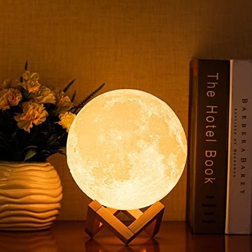 Balkwan Moon Lamp For Kids 7,1 инчи 3Д печатење на месечината, затемнета и контрола на допир, романтични роденденски подароци за жени, мажи,