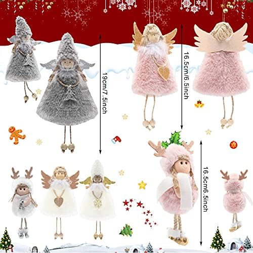Skylety 6 парчиња ангелски украси Божиќни ангел кукла виси украси новогодишно плишано украси, симпатична ангел кукла, приврзок Божиќни плишани