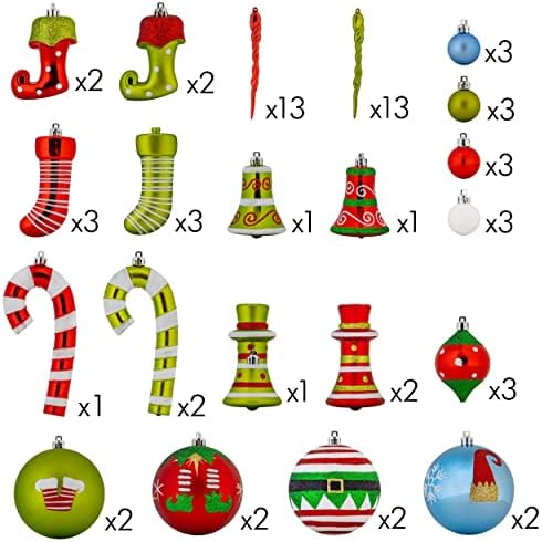 Сет за украси на елф за играчки R N 'D - Божиќни џуџиња Shatterproof топки и елвен виси украси за затворено или на отворено