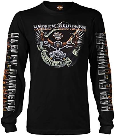 Воена Харли-Дејвидсон-Машка црна графичка маица со долги ракави орел-Воздушна база Кадена | Возење со орел