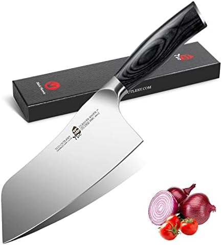 Туо зеленчук Клејвер кујнски нож 7 инчи Клејвер ножеви, фалсификувани германски не'рѓосувачки јаглероден челик, ергономски пакауд рачка
