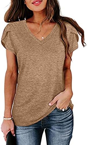 Женска кошула со кратки ракави памук vneck hippy средновековен лабав фит салон блуза маичка дами 6u