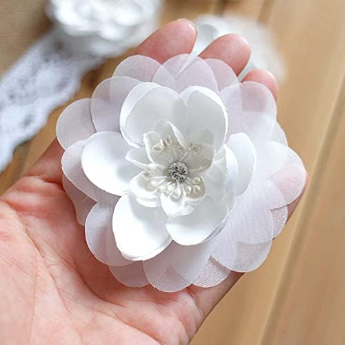 Zamihalaa 5 парчиња шие на бели цветни закрпи 3D апликации брада цвеќиња закрпи за торби за облека, венчаници за венчаници, апликации
