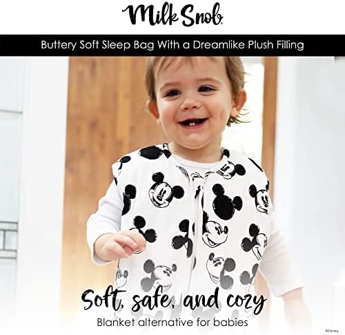 Млеко сноб Дизни Мики скица Бебе вреќа за спиење за 0-6 месеци, торба за спиење без ракави, носење поштеда на ќебе за девојче и момче,