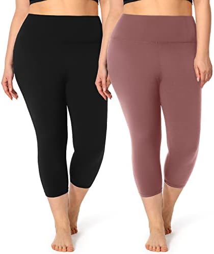 Women'sенски 2 парчиња плус големина Капри јога хеланки високи половини затегнати меки тренинзи атлетски панталони
