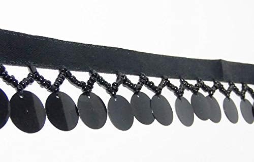 5 јарди што висат брадавици- црни тркалезни секвенци палети шарм со стаклени семе од мониста на лента со сатенска лента за шиење на ватиран ренесанс