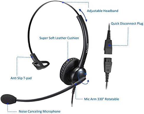 Телефонски слушалки со микрофон за откажување на бучава, слушалки за центар за канцелариски центар со моно -канцеларија со приклучок RJ9 & 3,5