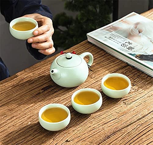 Јадење на јапонски керамички чај сет за loversубители на чај порцелан кунгфу чај сет 5 парчиња јапонски чај сет, цијан-сина порцеланска чај