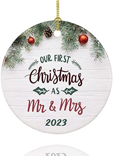 Прв Божиќ оженет украс 2023 година, само оженет со Божиќ украс, нашиот прв Божиќ како г -ѓа и г -ѓа 2023 година, новородени