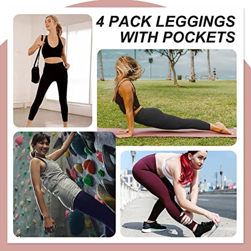 NexiePoch 4 Пакети за хеланки за жени со џебови- Контрола на стомакот со висока половината за тренингот што работи со јога панталони Reg & плус