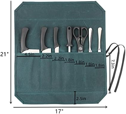 Торба за ножеви на готвачот со 5 слотови, восочен платно нож ролна со професионална ткаенина против сечење внатре во внатрешноста