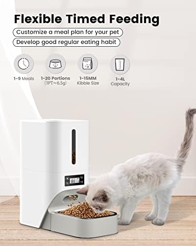 Pgroup Автоматски фидер за миленичиња, временски фидер за мачки, 4L Програма за контрола на порција 9 оброци на ден диспензерот за храна за мачки