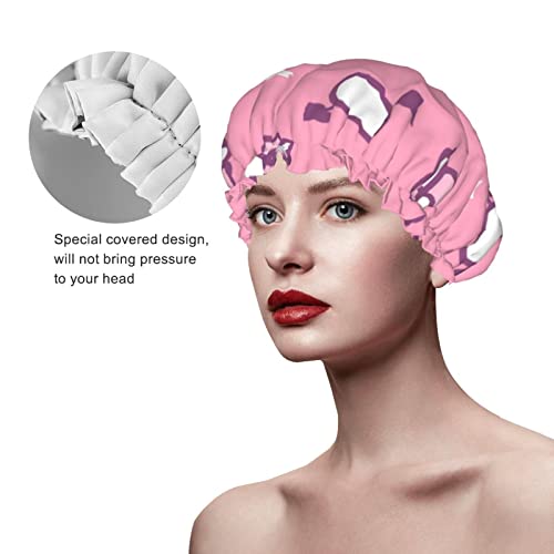 Womenените што можат да се користат за истегнување на полите, капа за коса Валентин, розово срце, двојни слоеви водоотпорно капаче за туширање