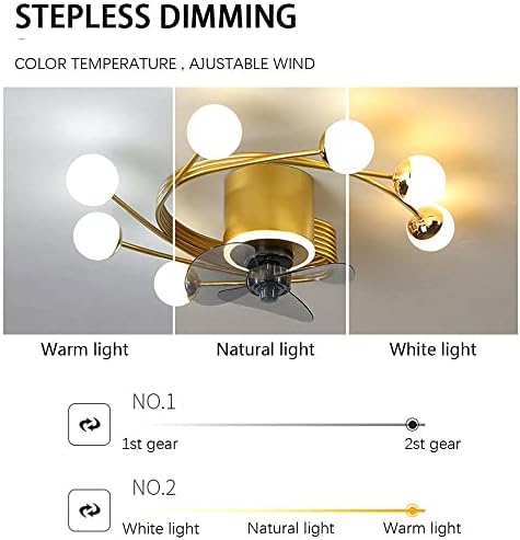 Atelange Light Luxury Arc Smart тавански вентилатор светло со сијалици далечински управувач 3 бои 3 брзини тавански вентилатор со светла,