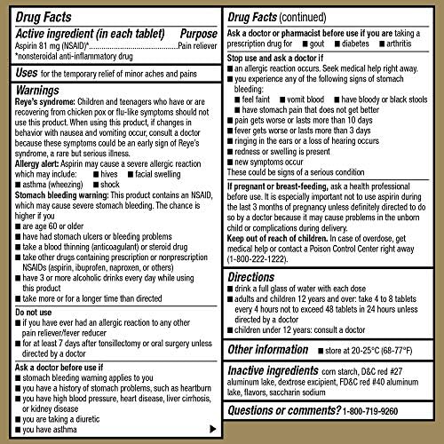 Гудсенс Аспирин 81 мг Таблети За Џвакање За Ослободување Од Болка, Аспирин Со Ниски Дози, Вкус На Цреша