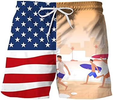 Обични шорцеви за табли за мажи Американски знаме печати мода пливање сурфање на плажа Брзо суво 4 -ти јули боксерски брифинзи за капење