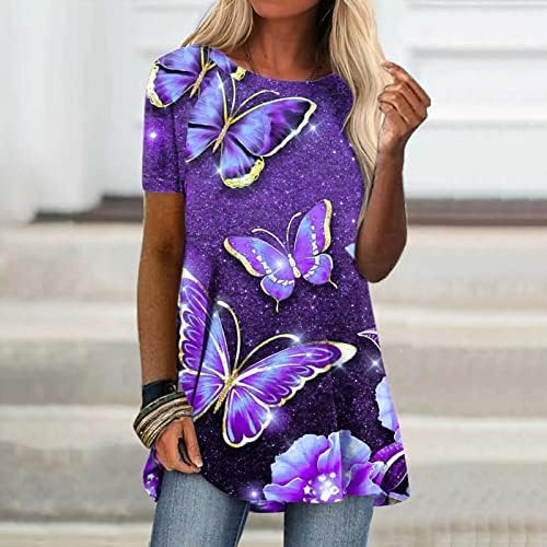 Женски врвови за туники за хеланки Пеперут печати кратки ракави кошули 3Д печатени обични блузи лабави проточни маички летни тела