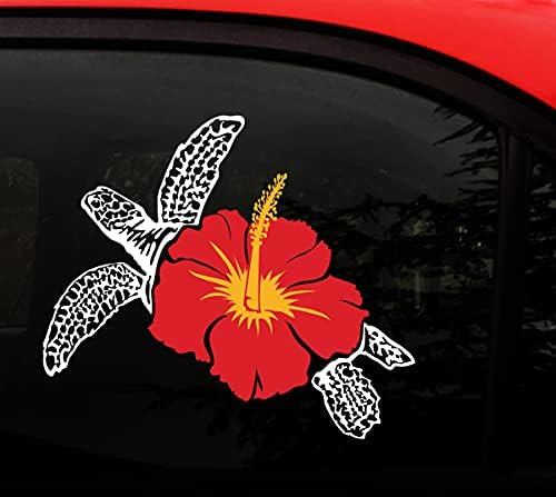 ДЕЦАЛ на Хаваи - 8 x 7 инчи - желка и црвен и жолт цвет на хибискус - винил - Деклара за wallид/лаптоп/прозорец/автомобил/камион