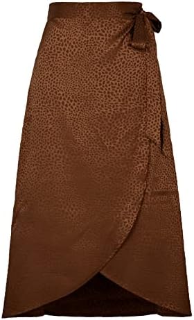 Maxенски макси здолништа асиметрични високи половини долги испреплетено лалење полите фустан со леопард печатење сатенско обвивка