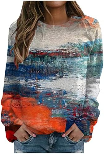 Енху во боја блок сликарство облека тинејџерски девојки манжетни со долг ракав брод врат необична вратоврска облека облека за џемпери