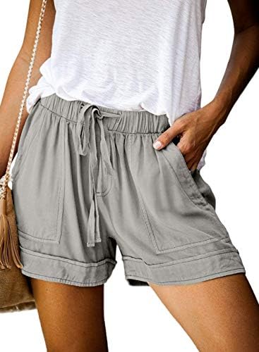 Qacohu 2023 женски летни шорцеви Обични удобни влечење еластични шорцеви на половината со џебови на плажа лесни шорцеви