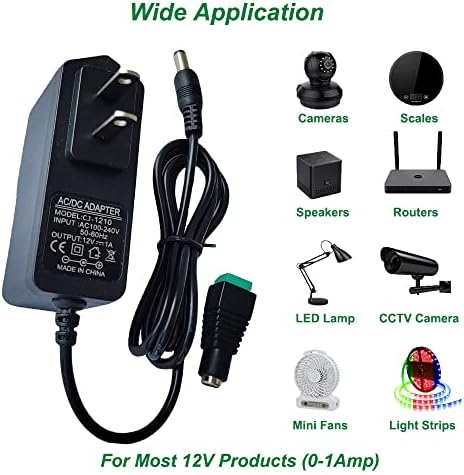 Alarmpore 2 пакет 12V 1A Адаптер за напојување, 1000MA 12W AC до DC приклучок 5,5 x 2,1мм 2,5мм за 12Volt 400MA 500MA 600MA 800MA
