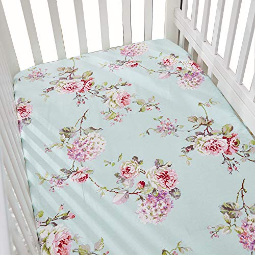 Француска земја опремена со креветчиња, Hydrangea Rose Floral органски памук за креветчиња за бебиња за стандардни креветчиња и душеци