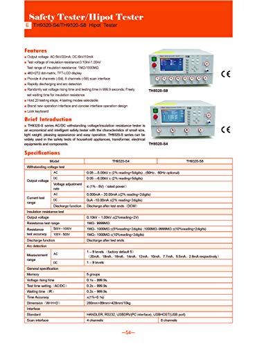 Tonghui Th9320 Hipot Tester AC 5KV/10MA; DC 6KV/5MA откривање на лак