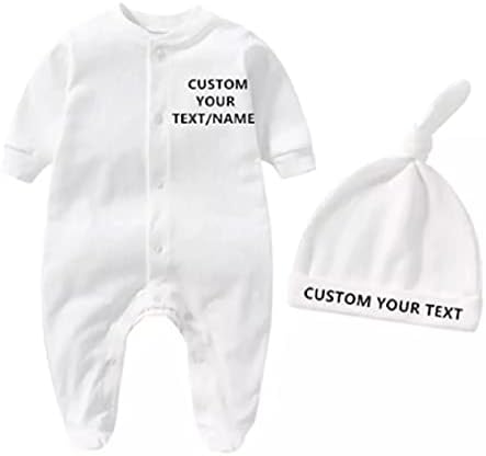 Персонализирано име новороденче облека со капа за капаци постави обичај бебе едно парче боди туш што доаѓа дома со долги ракави облека