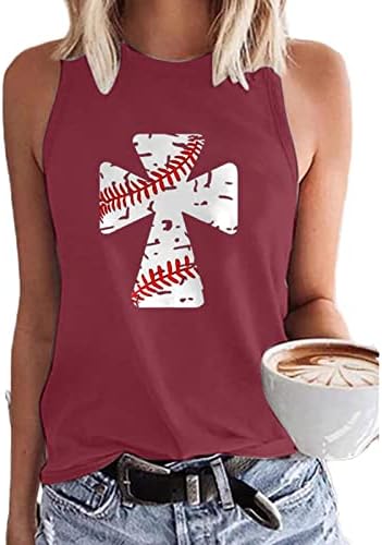 Бејзбол резервоар врвови за жени резервоари за бејзбол печатење на вратот Симпатична тренинг графичка летна летна кошула без ракави