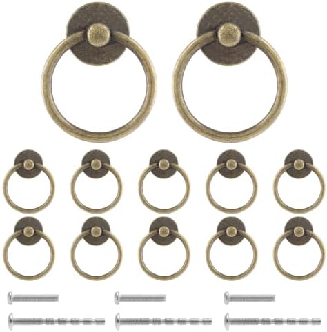 Unlorspy 12 пакувачки метални прстени за влечење, влечење на фиоки за капки, копчиња за прстен со завртки за фиоки за гардероба